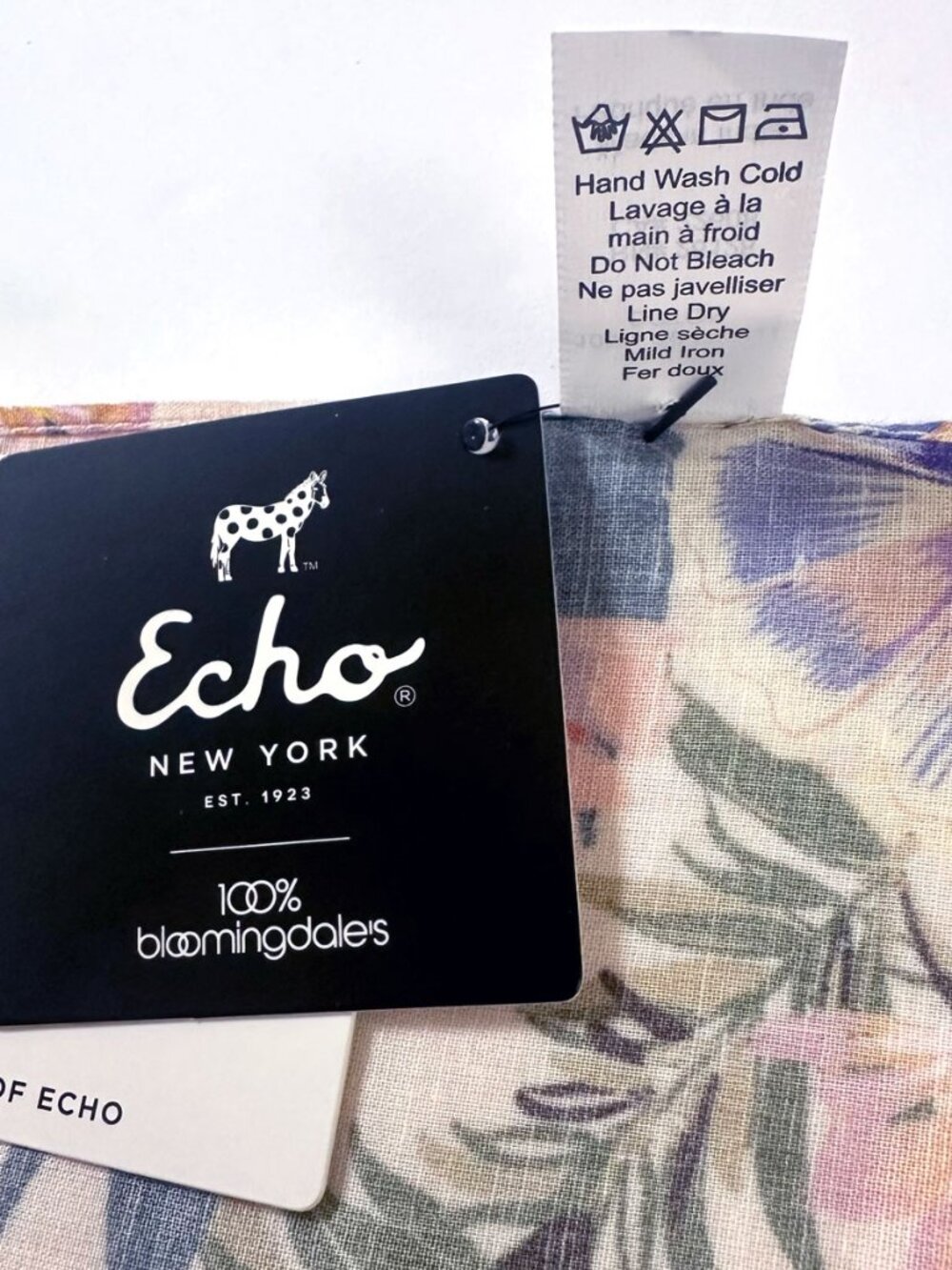 Vtg Echo NY Bloomingdales Floral Cotton Square Scarf Pink Hair Bandana Neck Wrap - Picture 8 of 8